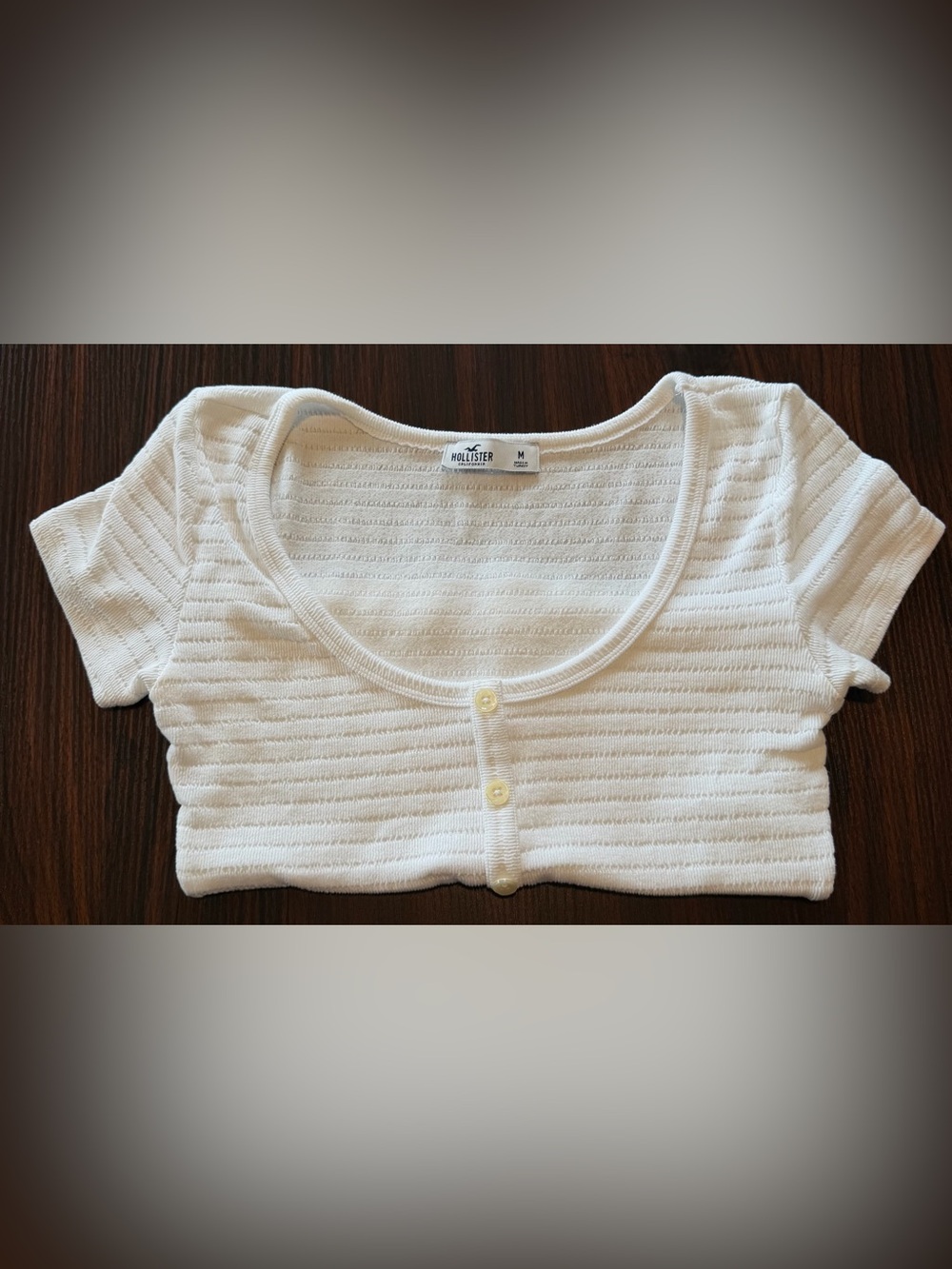 Hollister Women’s White Ribbed Scoop-Neck Short Sleeve Sweater Shirt Size M